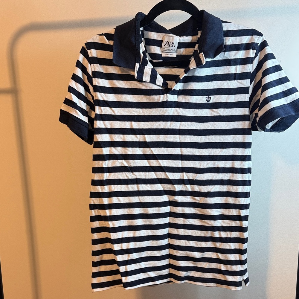 Zara Kids Black and White Striped Polo